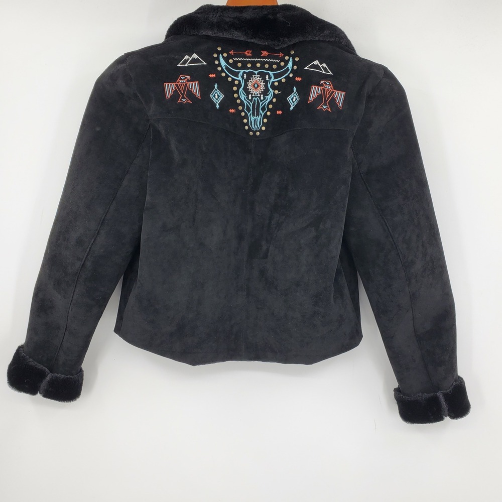 Rock and Roll Denim Black Faux Suede Western Embroidered Jacket Cowgirl Aztec